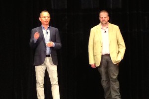 Arno Kolster (L) and Ryan Quick of PayPal during a keynote at Enterprise HPC in San Diego.