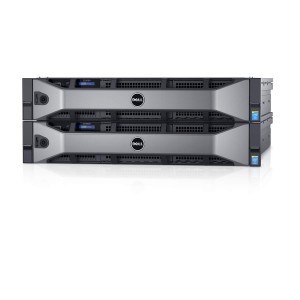 Two Dell Storage SC9000 (Firewheel) storage controllers stacked on top of one another, shown with bezels.